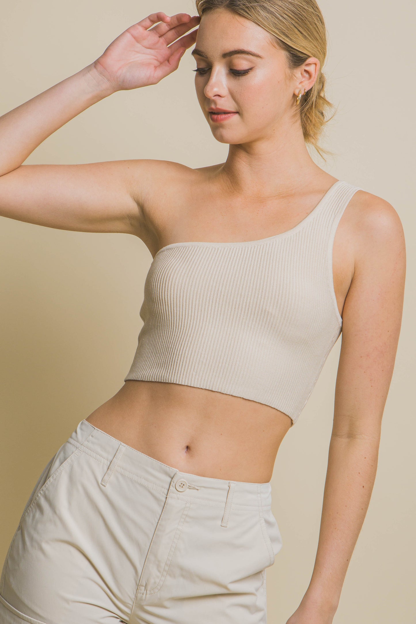 Your Love One Shoulder Crop Tank- Cream